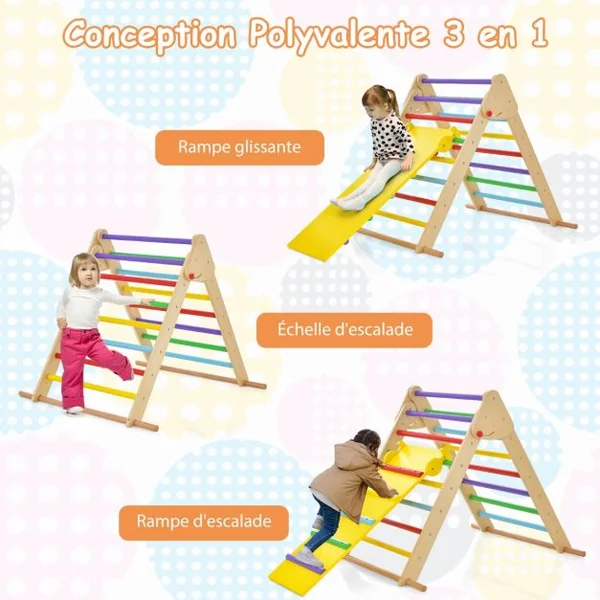 Jouets d'Escalade Pliants pour Tout-petits Ensemble de Triangle d'Escalade en Bois Montessori avec Rampe Toboggan Coloré