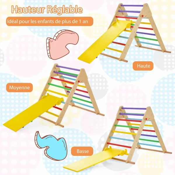 Jouets d'Escalade Pliants pour Tout-petits Ensemble de Triangle d'Escalade en Bois Montessori avec Rampe Toboggan Coloré