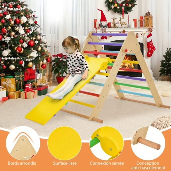 Jouets d'Escalade Pliants pour Tout-petits Ensemble de Triangle d'Escalade en Bois Montessori avec Rampe Toboggan Coloré