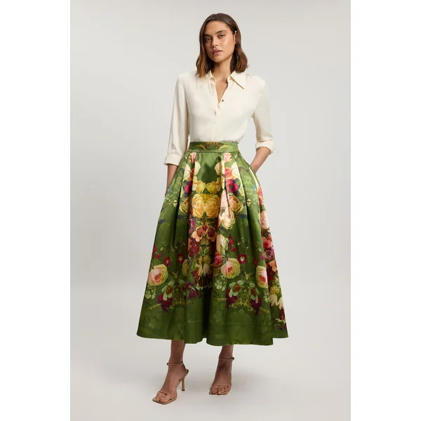 Jupe De Soirée En Sergé Tissé À Motif Floral