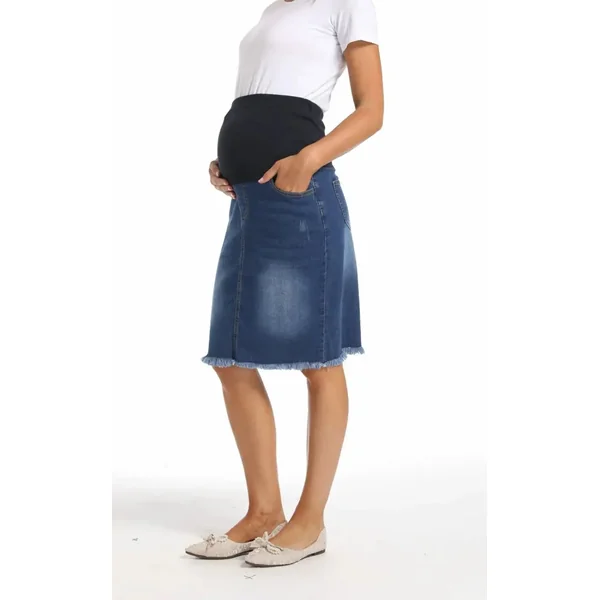 Jupe en Jean Grossesse Mi-Longue