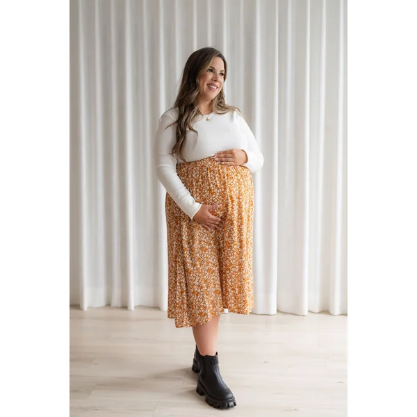 Jupe fleurie à taille élastique - butterscotch