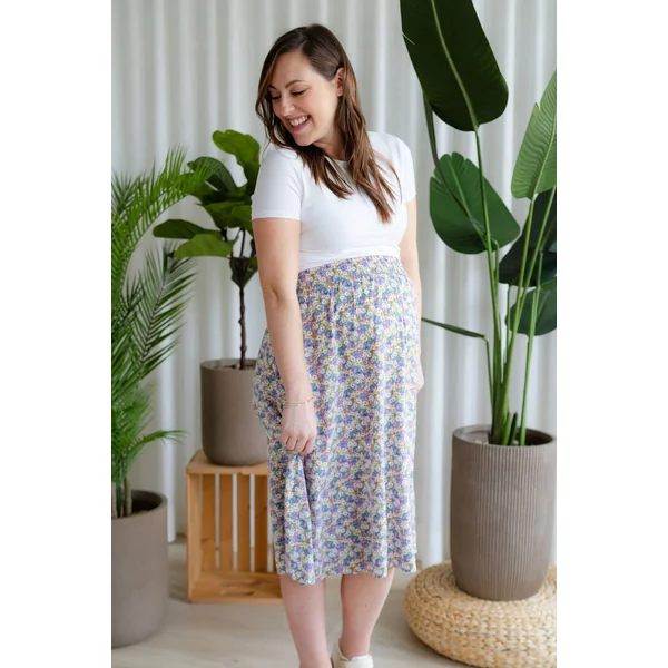 Jupe fleurie à taille élastique - combo pastel