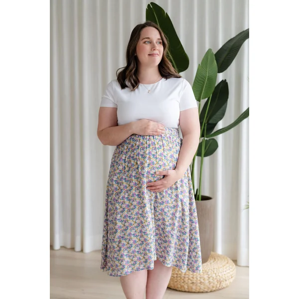 Jupe fleurie à taille élastique - combo pastel