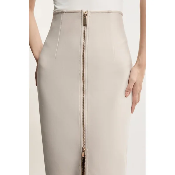 Jupe Longue Taille Haute à Détail Zip en Maille Bandage Sculptante Tall