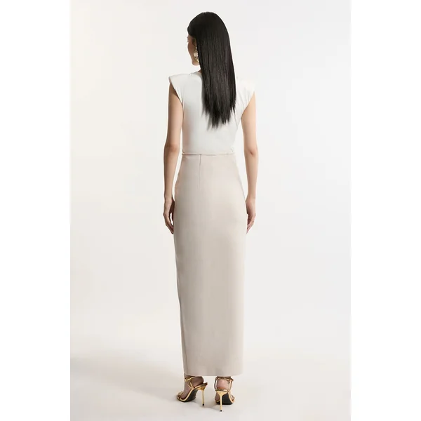 Jupe Longue Taille Haute à Détail Zip en Maille Bandage Sculptante Tall