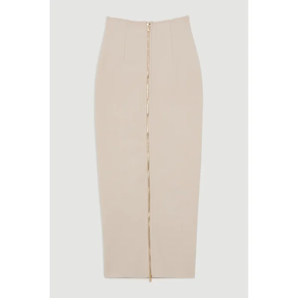 Jupe Longue Taille Haute à Détail Zip en Maille Bandage Sculptante Tall