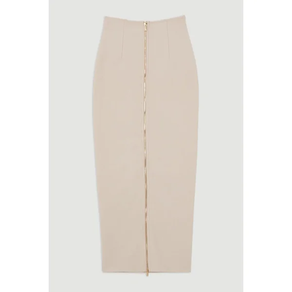 Jupe Maxi Moulante en Maille Bandage Taille Haute avec Détail Zip