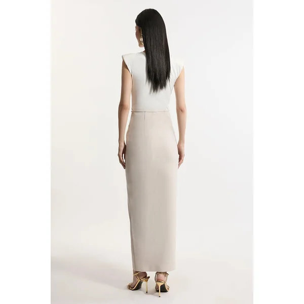 Jupe Maxi Moulante en Maille Bandage Taille Haute avec Détail Zip