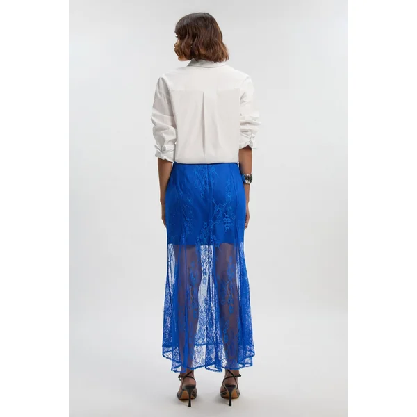 Jupe Mi-longue Tissée à Godets en Dentelle Transparente Petite Taille