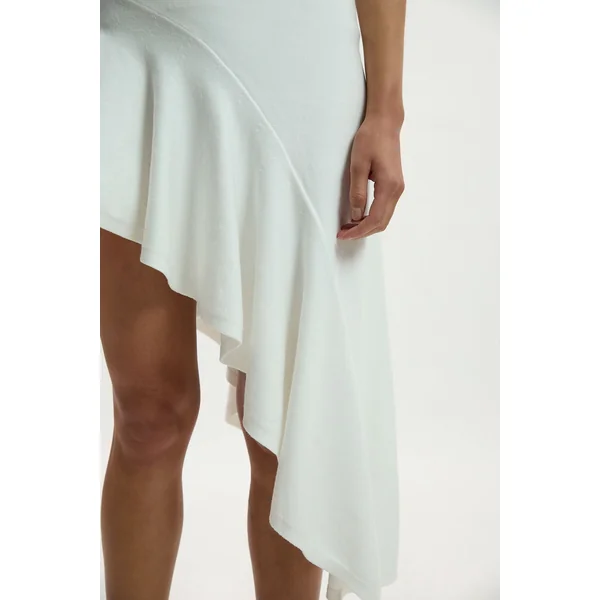 Jupe Mi-Longue Tricotée à Ourlet Asymétrique en Mélange de Viscose