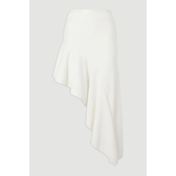 Jupe Mi-Longue Tricotée à Ourlet Asymétrique en Mélange de Viscose