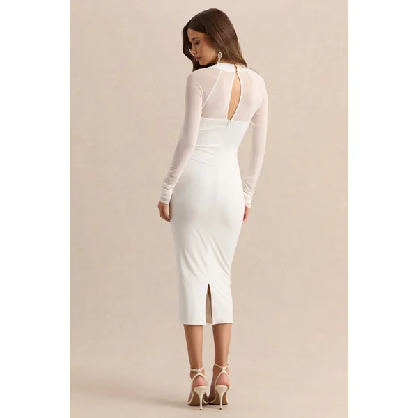 Kaelina | Robe mi-longue blanche à encolure carrée