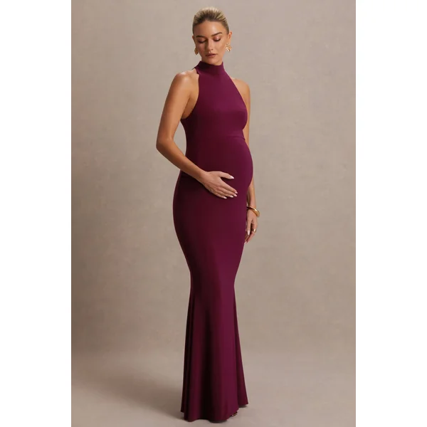 Kaia | Robe de maternité bordeaux à encolure américaine