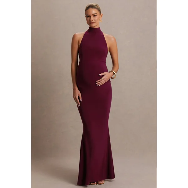 Kaia | Robe de maternité bordeaux à encolure américaine