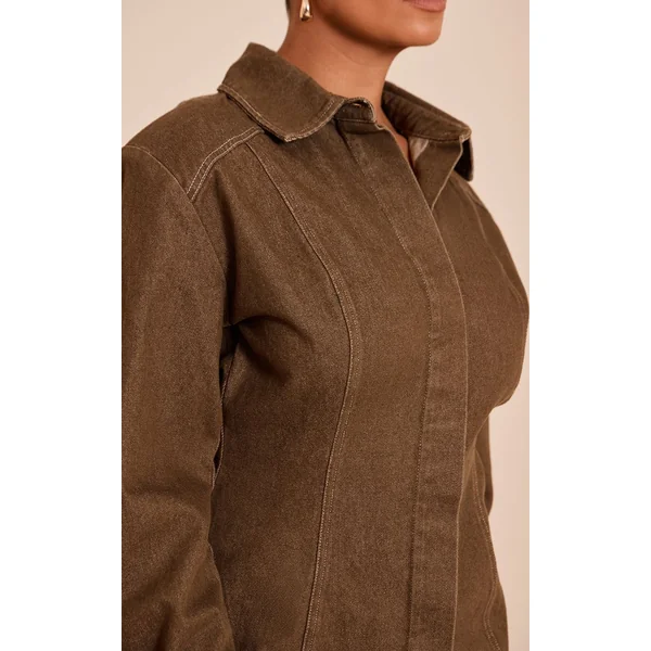 Kaki Chemise En Sergé À Taille Cintrée Shape