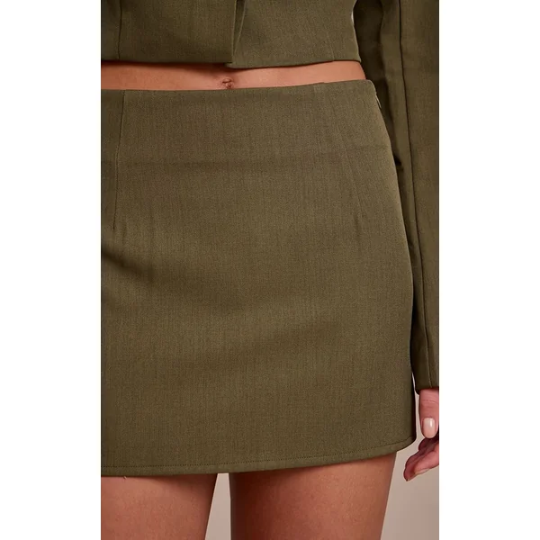 Kaki Foncé Ensemble Coordonné Jupe Mini Ajustée En Tissu Tissé