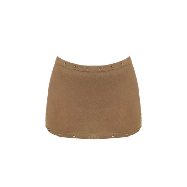 Kaki Foncé Mini Jupe En Maille Transparente À Détails Cloutés