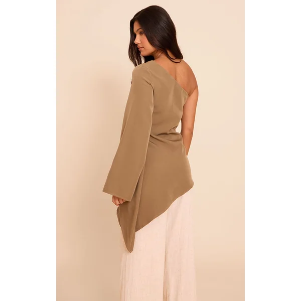 Kaki Haut Long Tissé Asymétrique À Manche Évasée