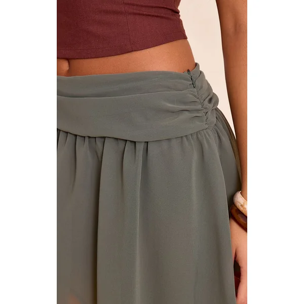 Kaki Mini-jupe Fluide En Mousseline Avec Détail À Pli Rabattu
