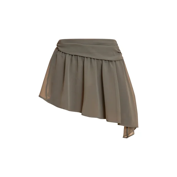 Kaki Mini-jupe Fluide En Mousseline Avec Détail À Pli Rabattu