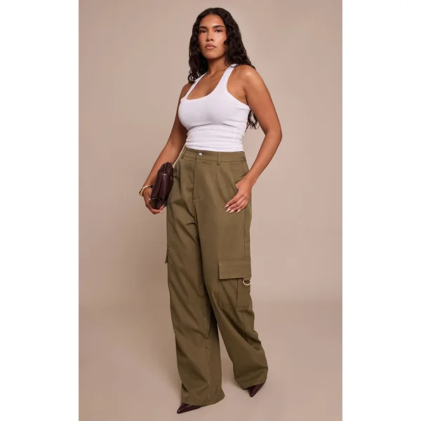Kaki Pantalon Cargo Taille Haute Jambes Larges Avec Boucles Shape