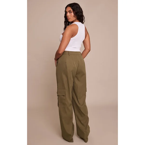 Kaki Pantalon Cargo Taille Haute Jambes Larges Avec Boucles Shape