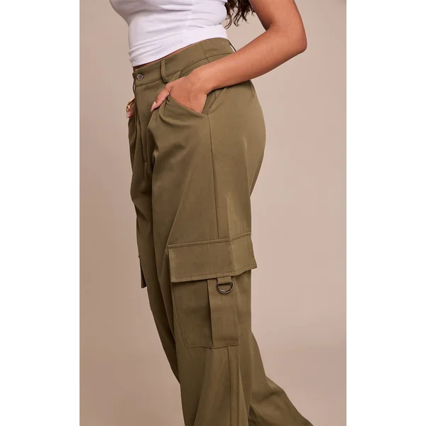 Kaki Pantalon Cargo Taille Haute Jambes Larges Avec Boucles Shape