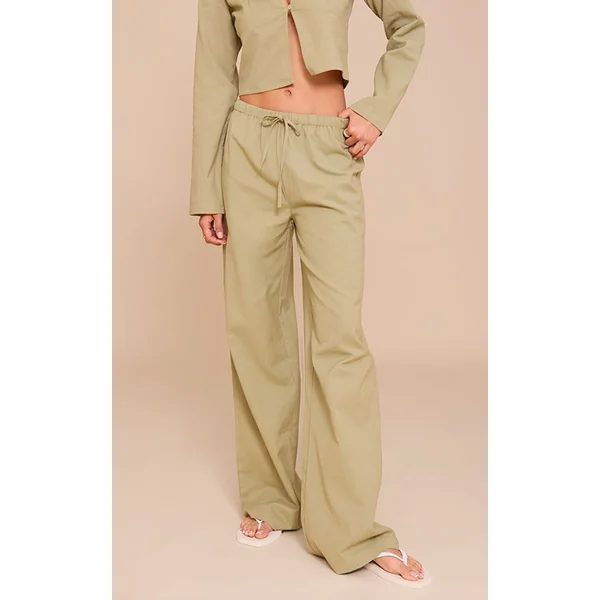 Kaki Pantalon Large À Cordon De Serrage Ensemble Coordonné