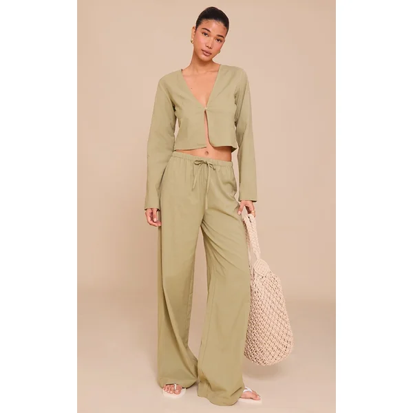 Kaki Pantalon Large À Cordon De Serrage Ensemble Coordonné