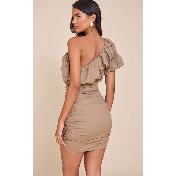 Kaki Robe Moulante Asymétrique En Mélange De Lin
