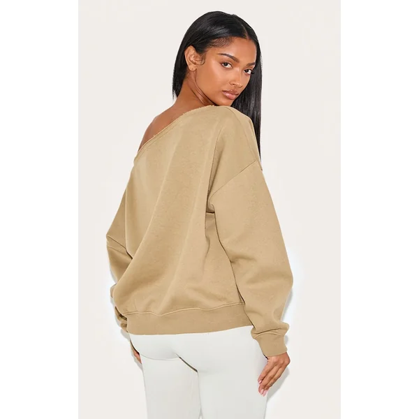 Kaki Sweat Shape À Bords Bruts Et Épaule Tombante