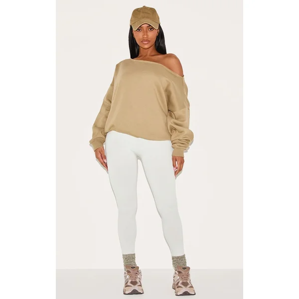 Kaki Sweat Shape À Bords Bruts Et Épaule Tombante