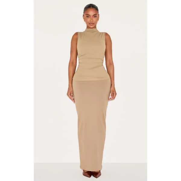 Kaki Top Sculptant Shape À Soutien-Gorge Intégré Col Bateau Et Côtés Froncés