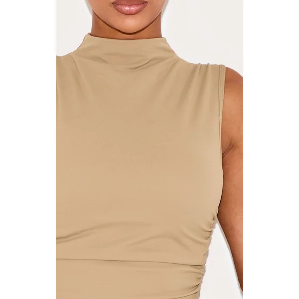Kaki Top Sculptant Shape À Soutien-Gorge Intégré Col Bateau Et Côtés Froncés