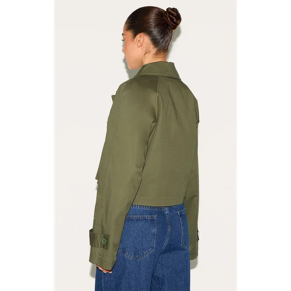 Kaki Trench-coat Court Avec Détail De Patte De Tempête