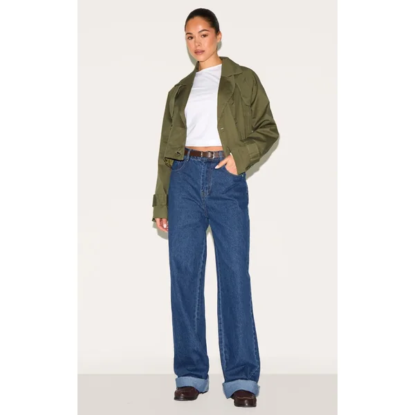 Kaki Trench-coat Court Avec Détail De Patte De Tempête