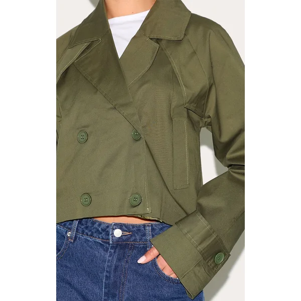 Kaki Trench-coat Court Avec Détail De Patte De Tempête