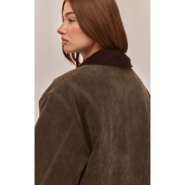 Kaki Veste Col Contrasté En Synthétique