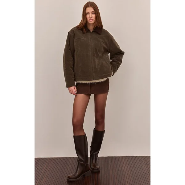 Kaki Veste Col Contrasté En Synthétique