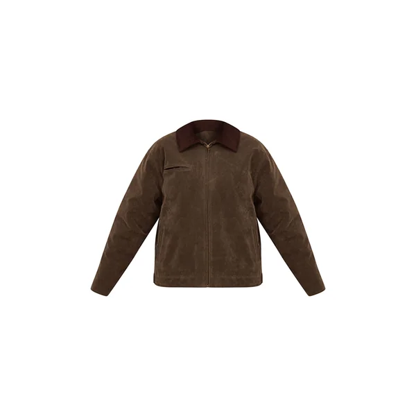 Kaki Veste Col Contrasté En Synthétique