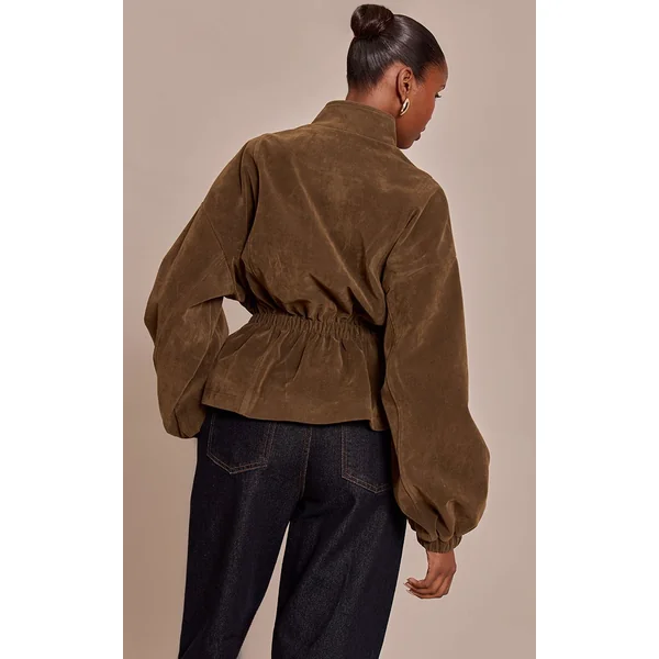 Kaki Veste En Synthétique Cintrée À La Taille