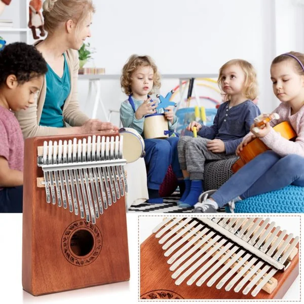 Kalimba 17 Tons Piano à Pouce Portable en Bois Acajou avec Accordeur Autocollant Sac 9 Accessoires