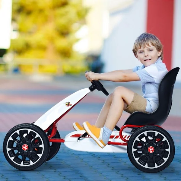 Kart à Pédales d’Extérieur pour Enfants avec Siège Réglable avec Pneus Diamètre de 30cm Blanc