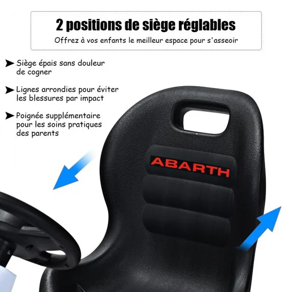 Kart à Pédales d’Extérieur pour Enfants avec Siège Réglable avec Pneus Diamètre de 30cm Blanc