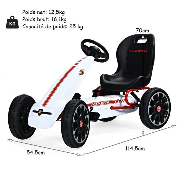 Kart à Pédales d’Extérieur pour Enfants avec Siège Réglable avec Pneus Diamètre de 30cm Blanc