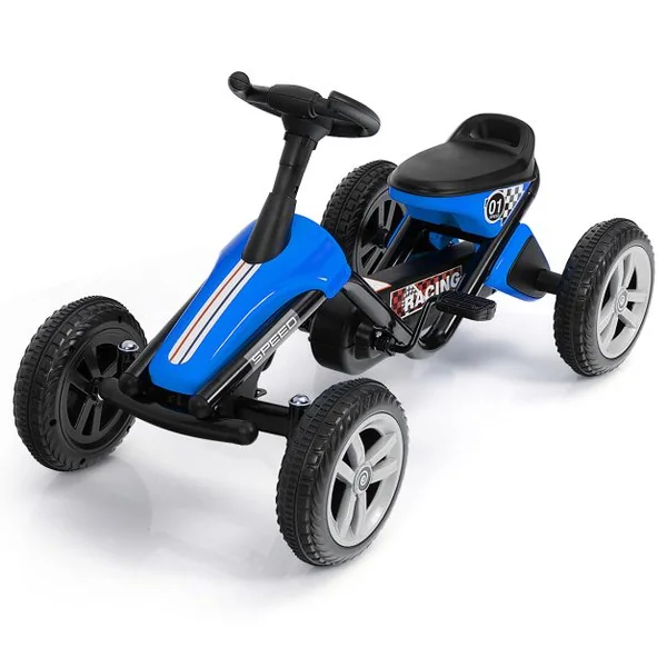 Kart à Pédales Enfants avec Système à Pédalier Vélo et Véhicule Enfants Intérieur Extérieur avec 4 Roues Charge 25KG Bleu
