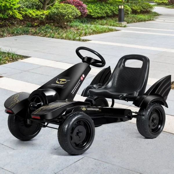 Kart à Pédales pour Enfant de 3 à 8 Ans Go-Kart Siège Ajustable Frein à Main Capacité 30kg en PP Fer 112x62x61cm Noir
