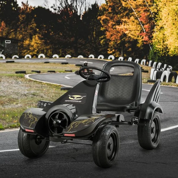 Kart à Pédales pour Enfant de 3 à 8 Ans Go-Kart Siège Ajustable Frein à Main Capacité 30kg en PP Fer 112x62x61cm Noir