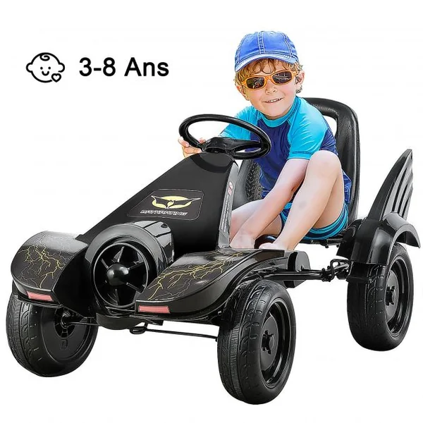 Kart à Pédales pour Enfant de 3 à 8 Ans Go-Kart Siège Ajustable Frein à Main Capacité 30kg en PP Fer 112x62x61cm Noir